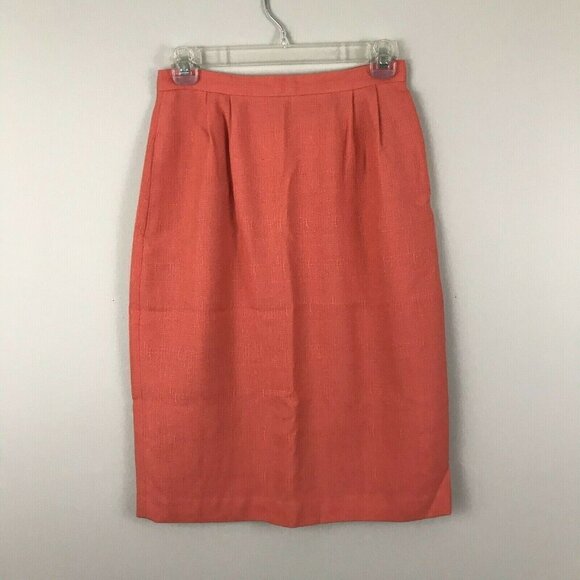Vintage Womens Size 6 Skirt Coral Pink Orange Pockets Zip Back Knee Length - Picture 1 of 4